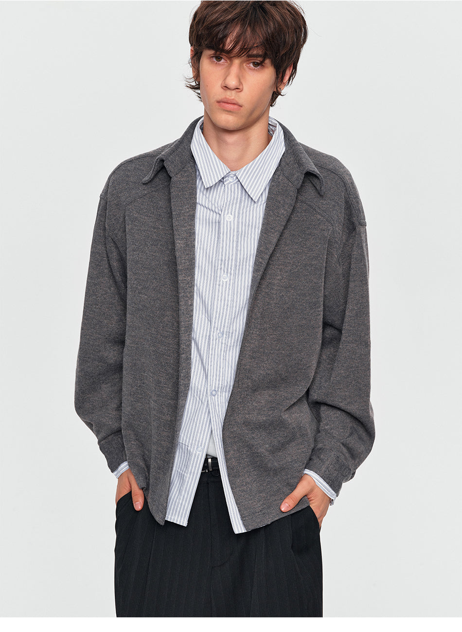 MADWITCH LAYERED BUTTONED COLLAR TEXTURED KNIT SWEATSHIRT #880813