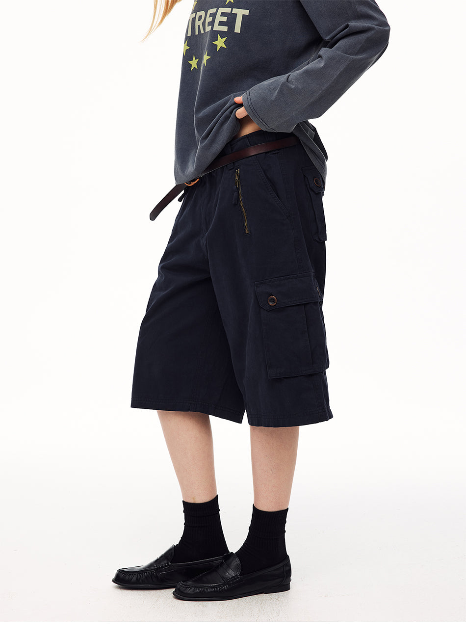 MADWITCH VINTAGE ZIP-POCKET CARGO CAPRI PANTS #A633