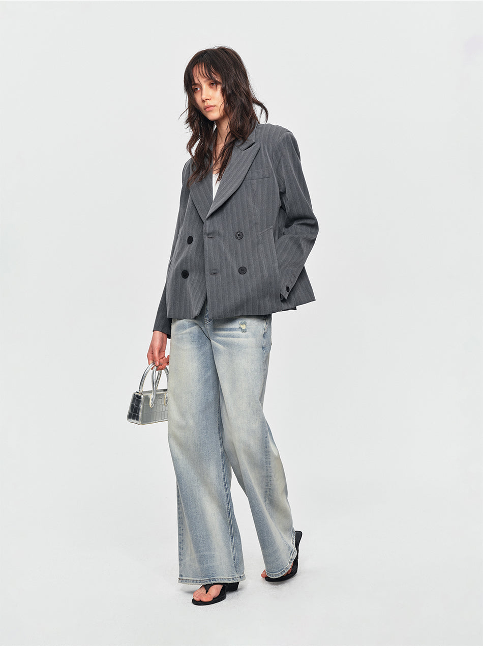 MADWITCH VINTAGE WASHED DISTRESSED WIDE-LEG JEANS #BKJ7601