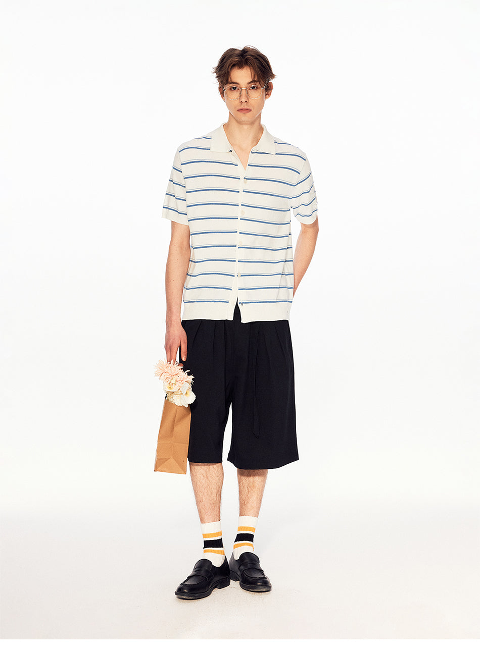 MADWITCH STRIPED LINEN POLO TEE #68693