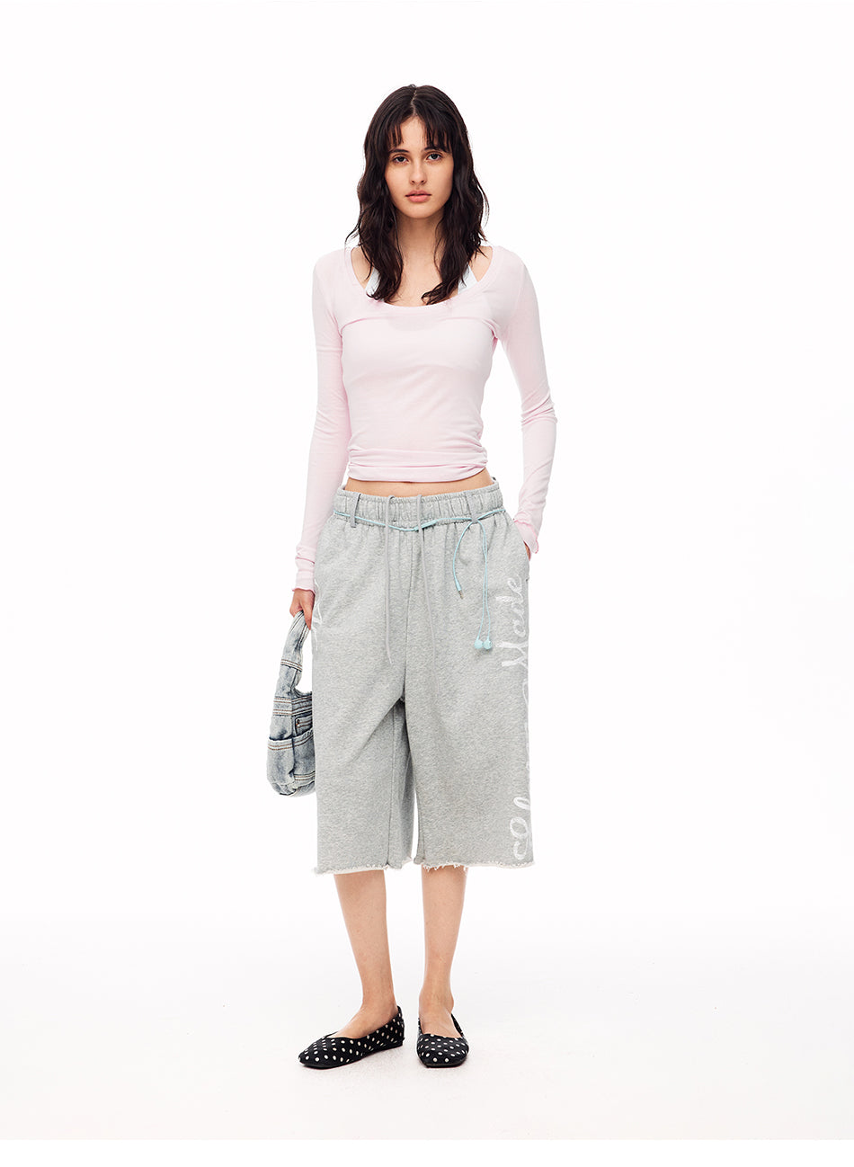 MADWITCH VINTAGE GRAPHIC RAW EDGE SWEAT CAPRI PANTS #CK280D