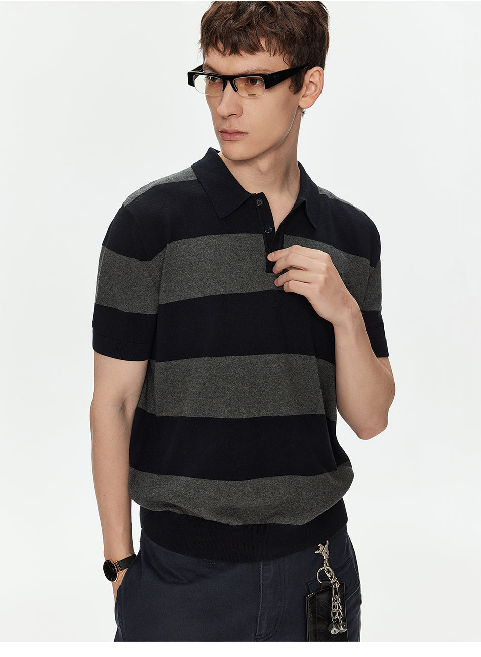 MADWITCH EMBROIDERED STRIPED KNIT POLO SHIRT #27512