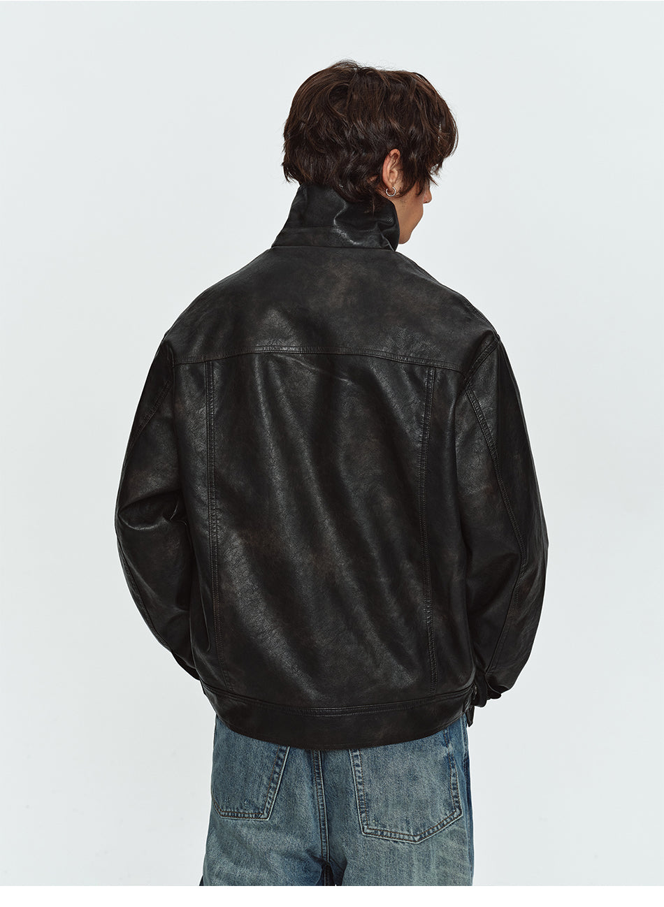 MADWITCH BURNISHED COLLARED CROPPED FAUX-LEATHER UTILITY JACKET #991521