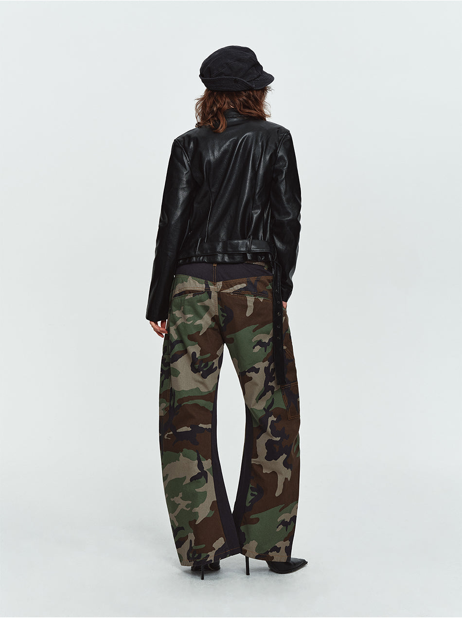MADWITCH BADGE-EMBROIDERED CAMO CURVED-LEG CARGO PANTS #L2026627