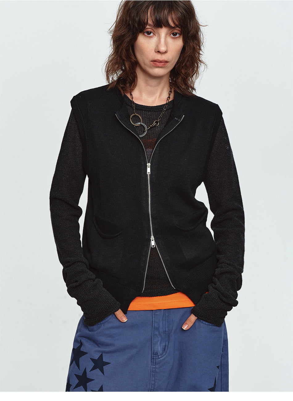 MADWITCH DUAL-ZIP CREWNECK KNIT VEST #MYCB031