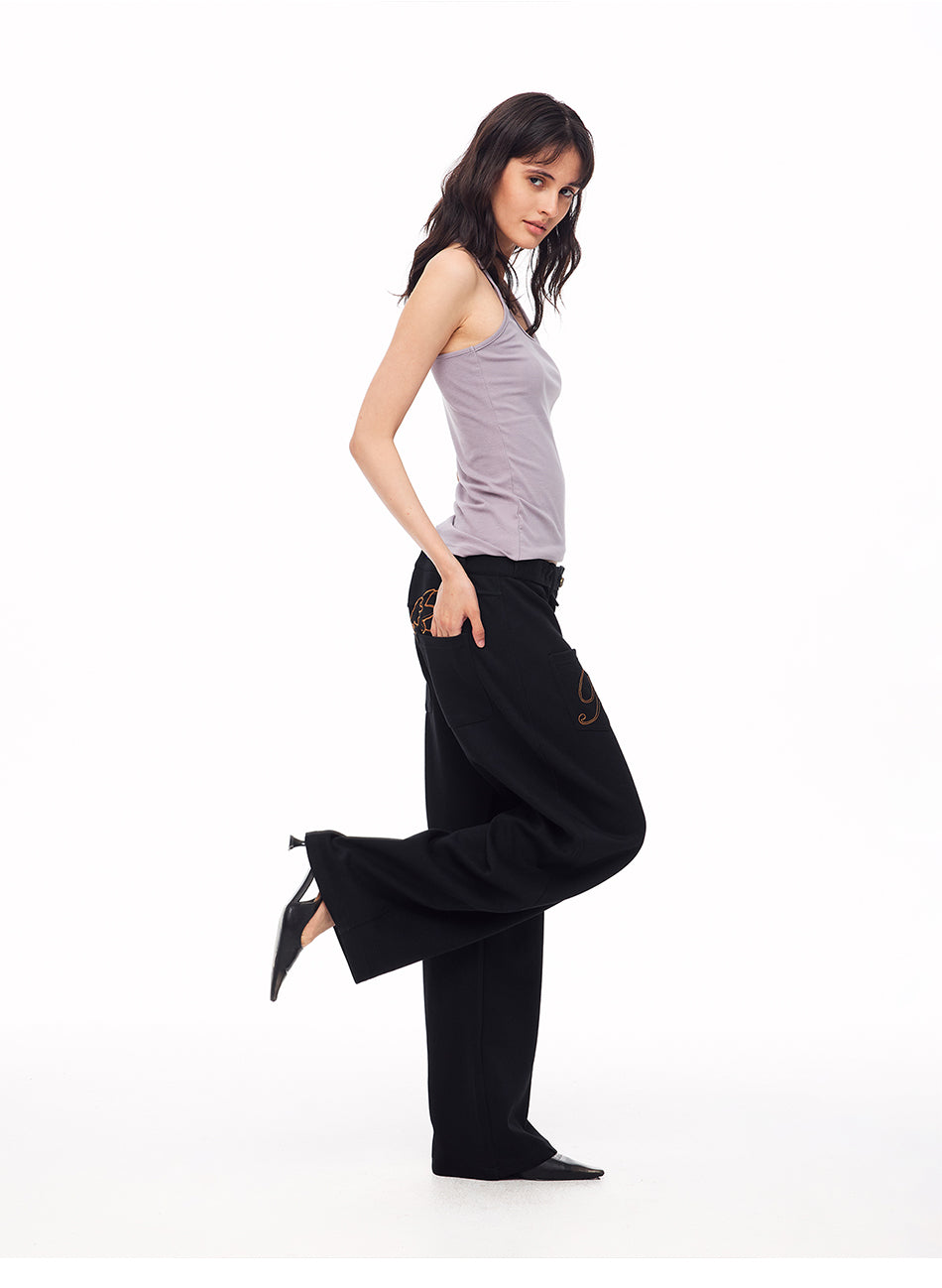 MADWITCH EMBROIDERED BACK-STRAP WIDE-LEG SWEATPANTS #L2026554