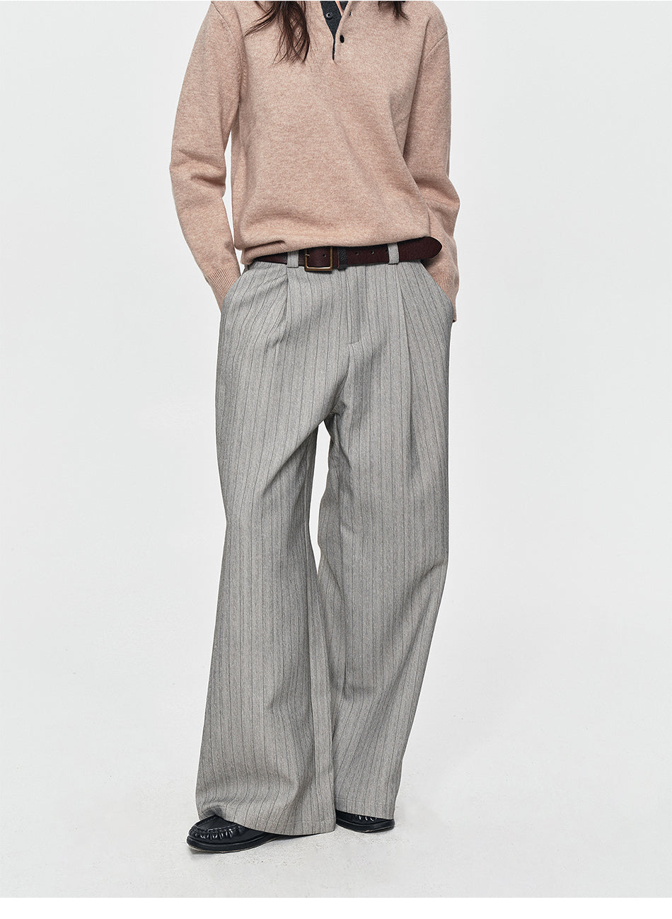 MADWITCH DRAPED PINSTRIPE ELASTIC-WAIST WIDE-LEG TROUSERS #AW26131