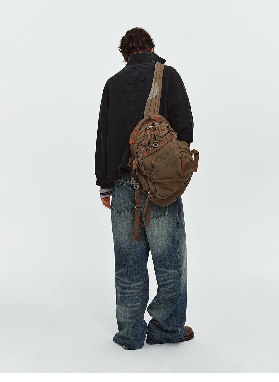 MADWITCH WASHED EYELET-POCKET ZIP SWEATSHIRT JACKET #CW1382