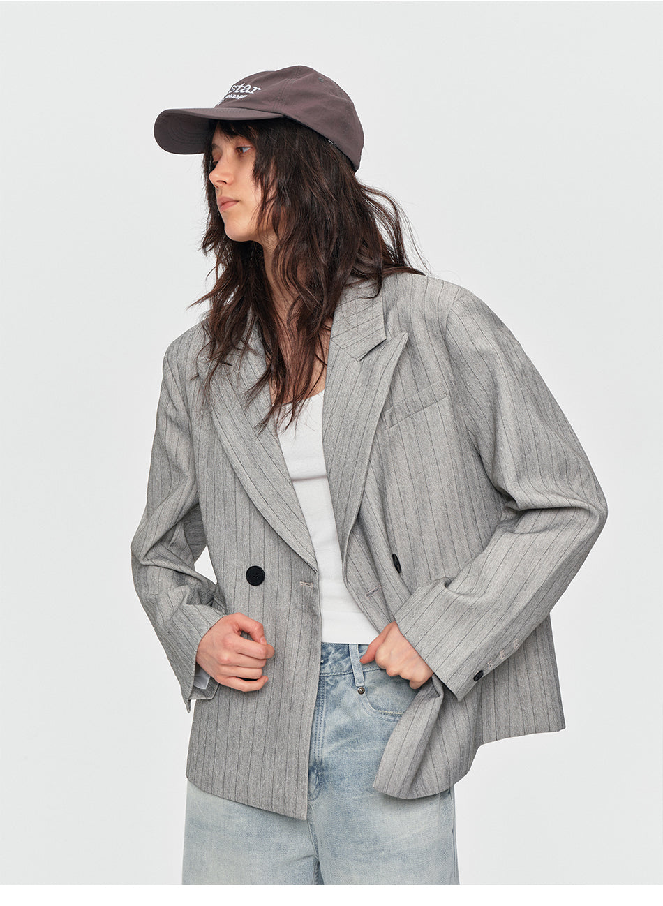 MADWITCH PINSTRIPE DOUBLE-BREASTED OVERSIZED BLAZER #AW26130