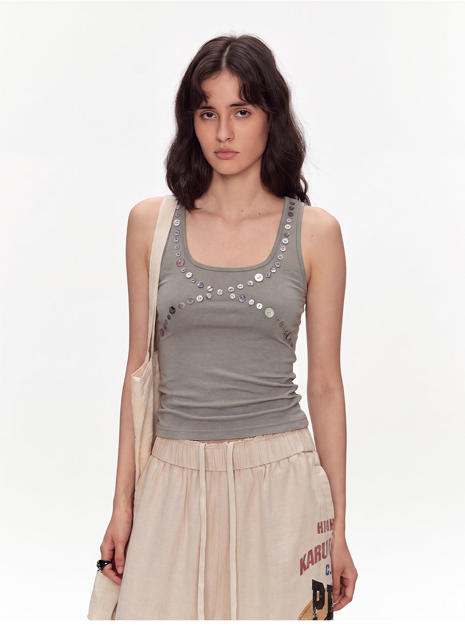 MADWITCH BUTTON-TRIM SQUARE-NECK TANK TOP #G26381