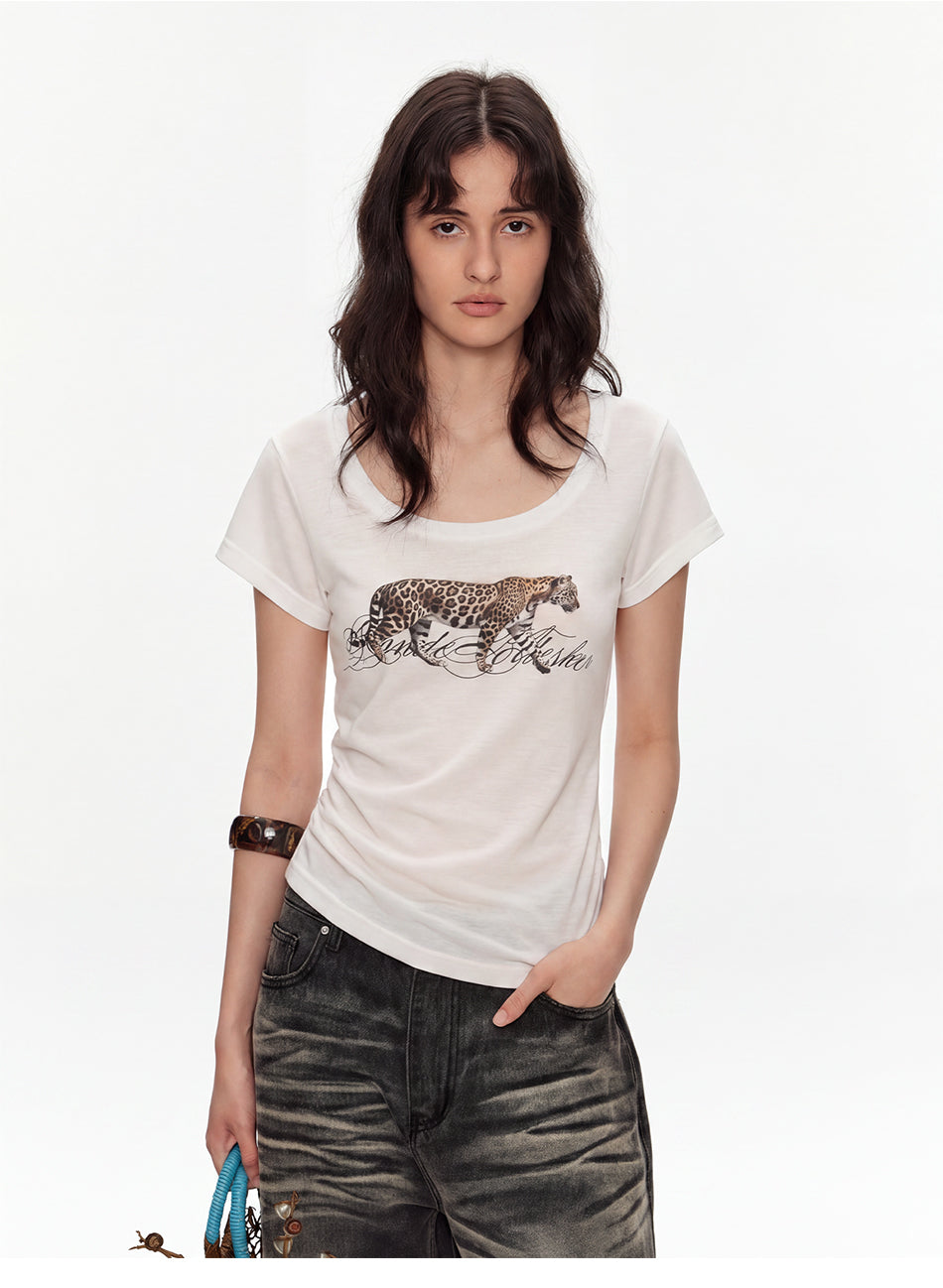 MADWITCH LEOPARD-PRINT U-NECK T-SHIRT #L2026615