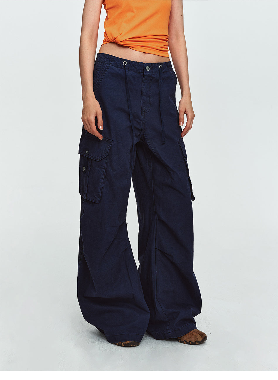 MADWITCH PLEATED MULTI-POCKET CURVED-LEG CARGO PANTS #6856