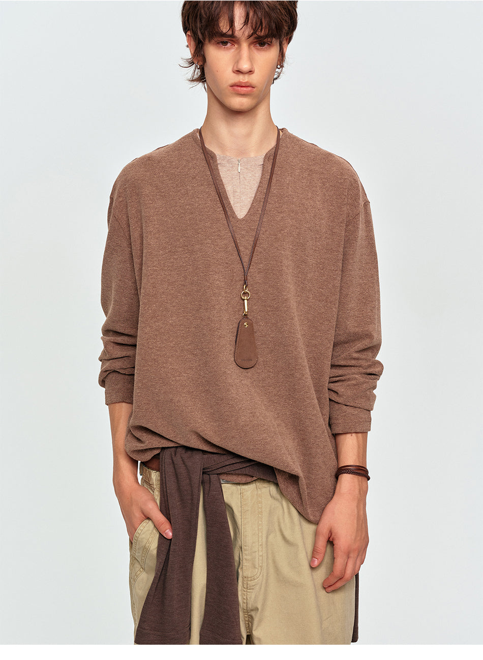 MADWITCH LAYERED HALF-ZIP V-NECK SWEATER #991502