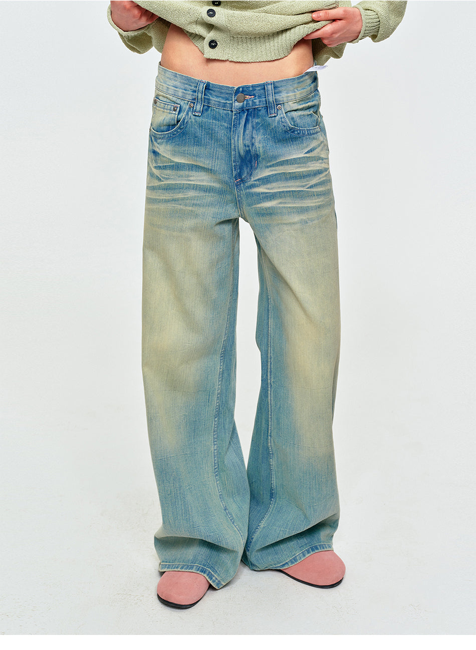MADWITCH SLUB-WASHED WIDE-LEG JEANS #GPCN9856