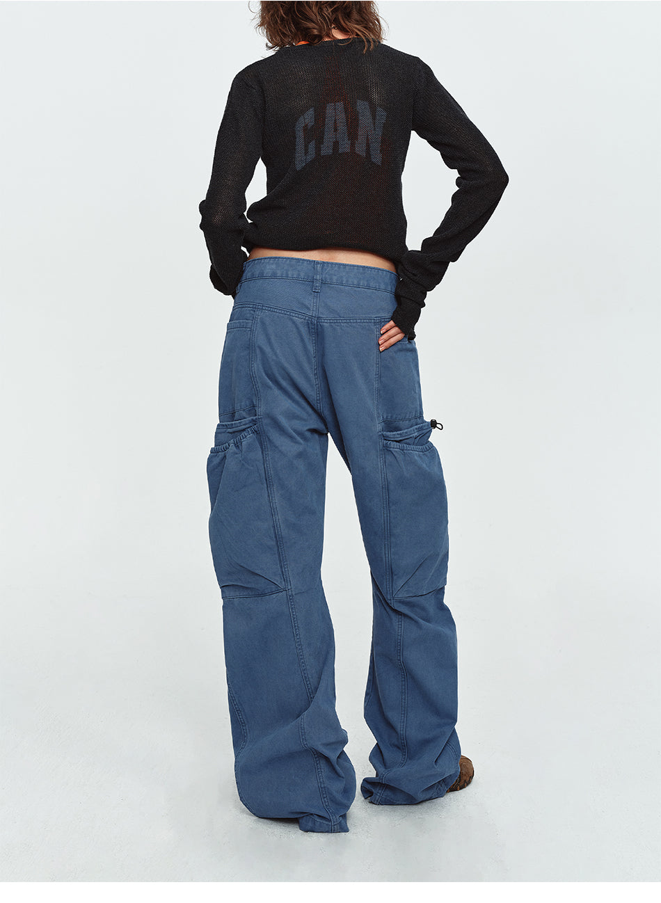 MADWITCH WASHED PANELLED WIDE-LEG CARGO PANTS #DR9623
