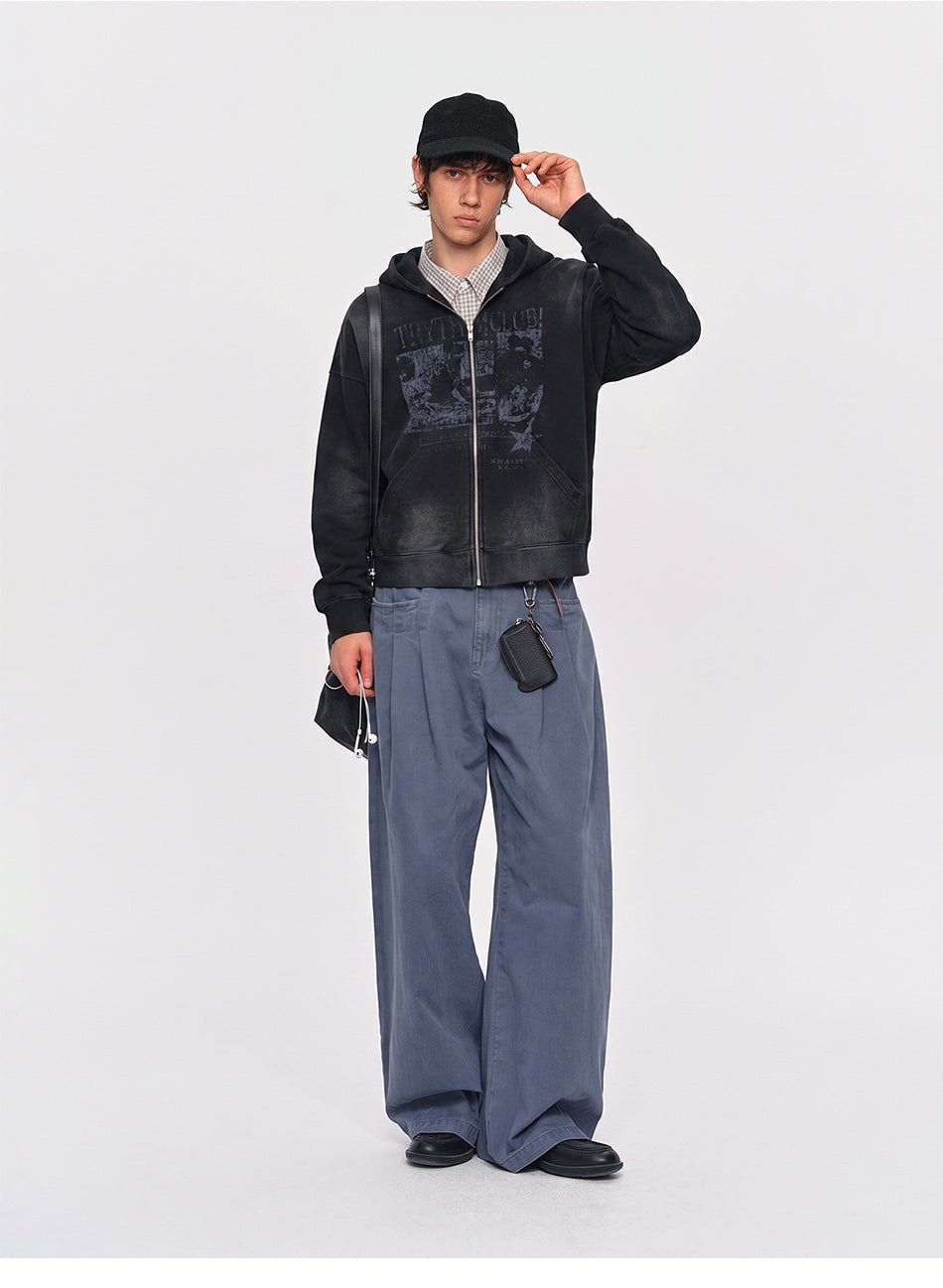 MADWITCH RECORD-PRINT WASHED ZIP HOODIE #27560