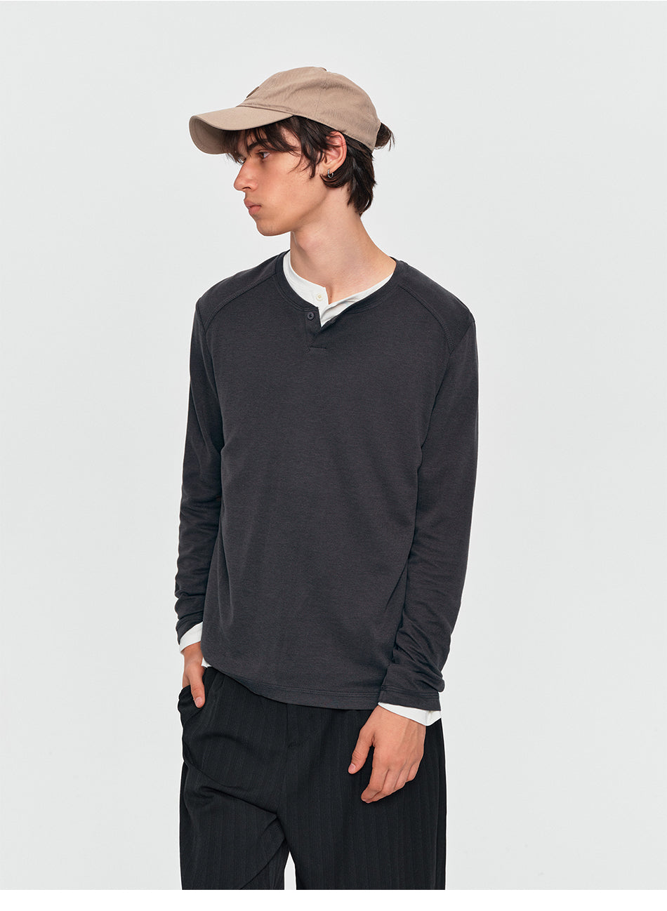 MADWITCH WOOL-BLEND HENLEY TEE #2605TX7054