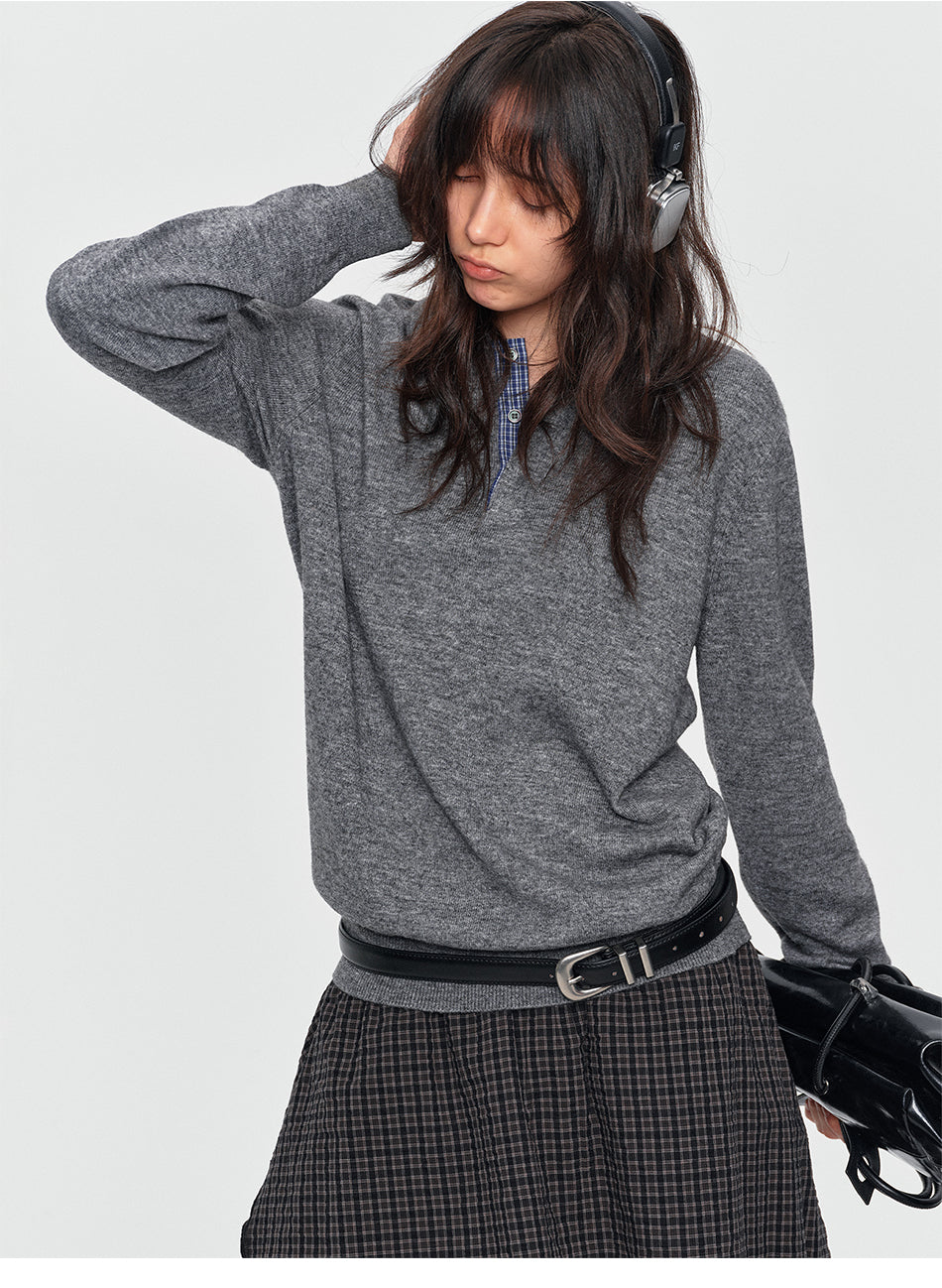 MADWITCH CONTRAST-COLLAR PLAID WOOL-BLEND CARDIGAN #11889