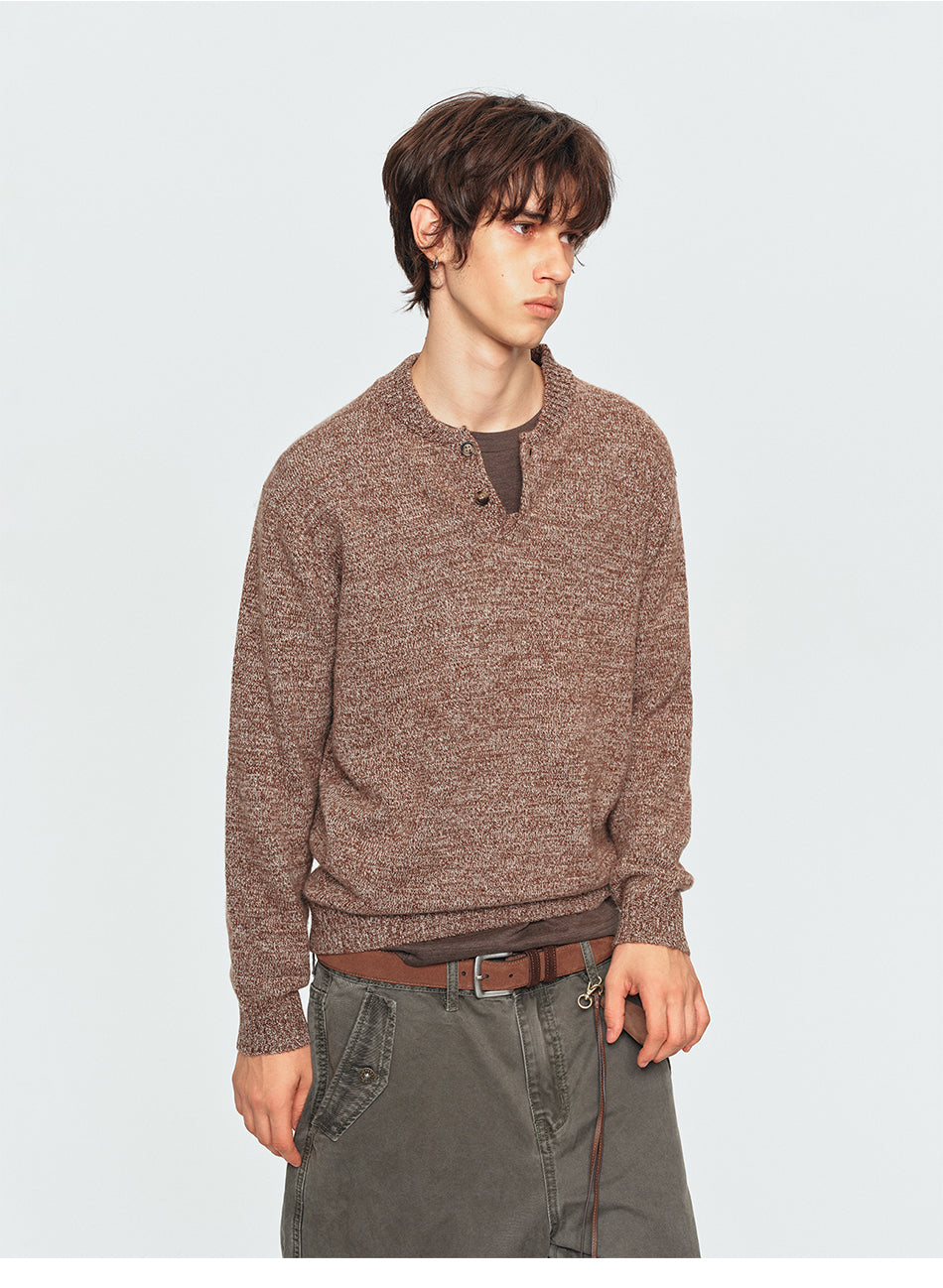 MADWITCH MARLED WOOL-BLEND HENLEY SWEATER #11817