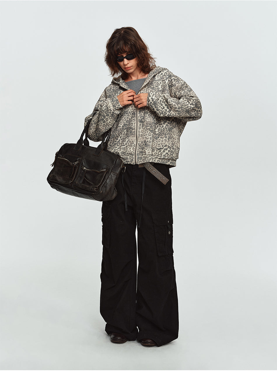 MADWITCH FADED LEOPARD-PRINT OVERSIZED ZIP HOODIE #AW26192