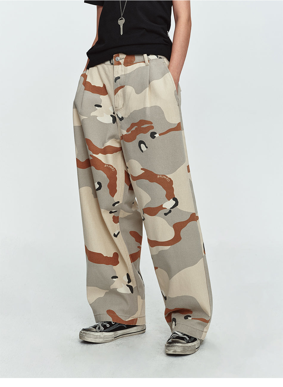 MADWITCH DESERT-CAMO WIDE-LEG RELAXED PANTS #Z353
