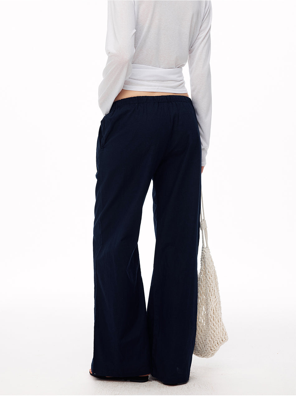 MADWITCH SLOUCHY LINEN-BLEND DRAWSTRING WIDE-LEG PANTS #CN61060
