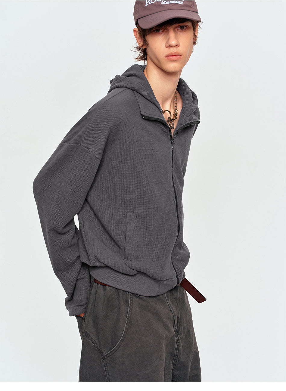MADWITCH WAFFLE-KNIT CROPPED ZIP HOODIE #2605WT5091