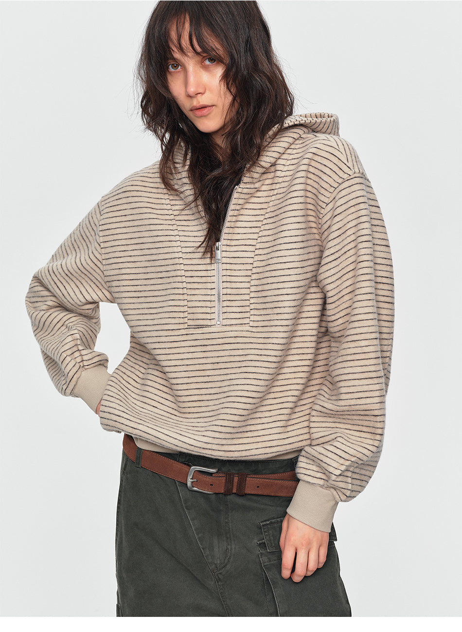 MADWITCH PLUSH STRIPED FAKE-TWO-PIECE HOODIE #991506