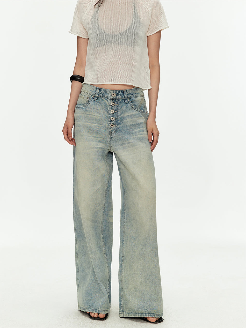 MADWITCH VINTAGE CURVED BUTTON WIDE JEANS #G60041
