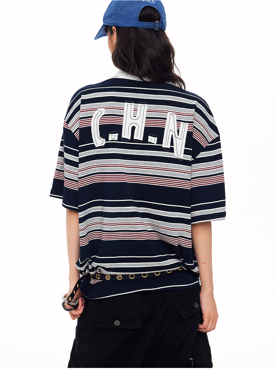MADWITCH VINTAGE EMBROIDERED STRIPED POLO #TC121