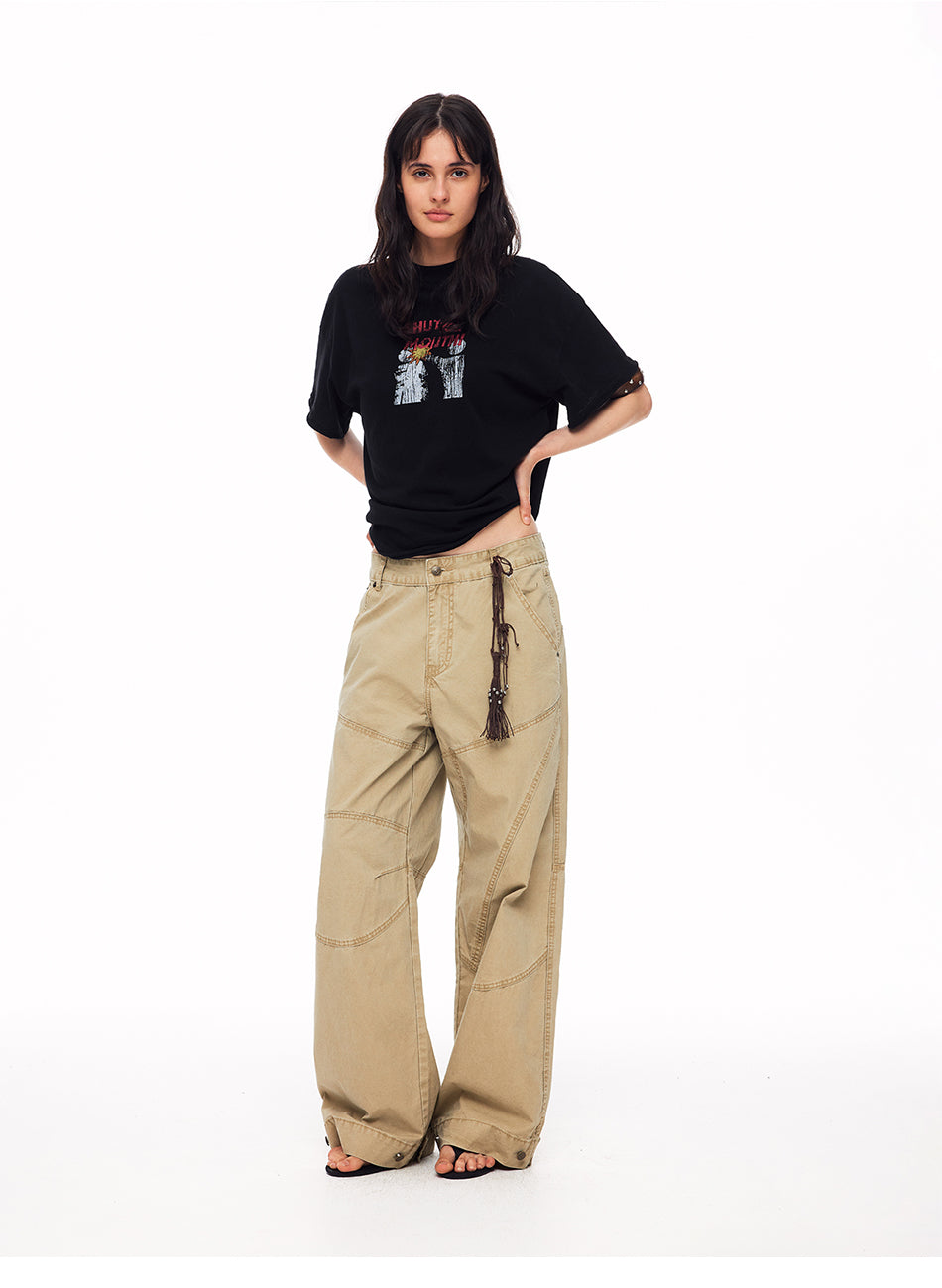 MADWITCH DECONSTRUCTED EMBROIDERED WASHED CARGO TROUSERS #CK3653