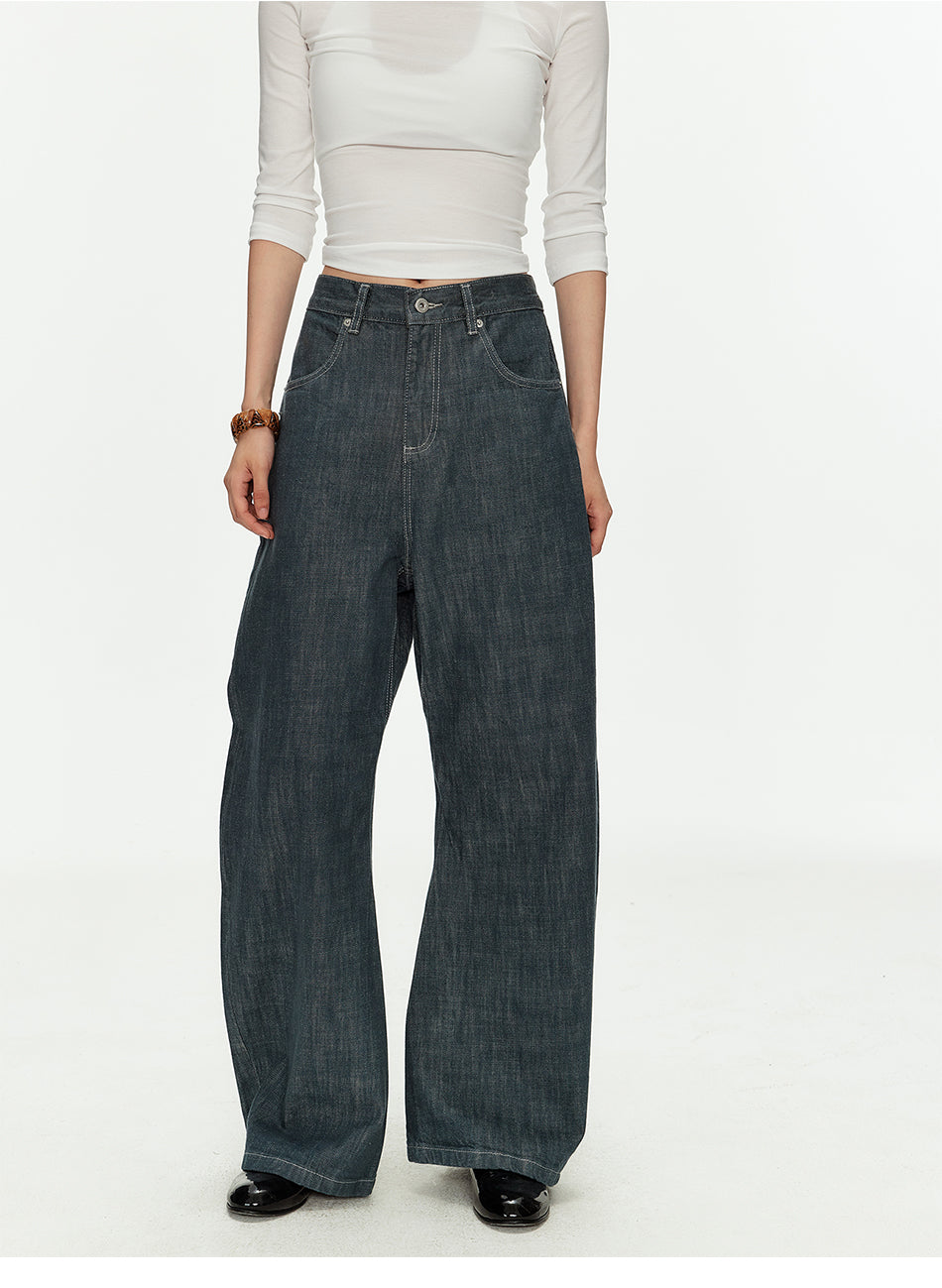 MADWITCH TEAL WASHED MARTINGALE WIDE JEANS #GPH9808