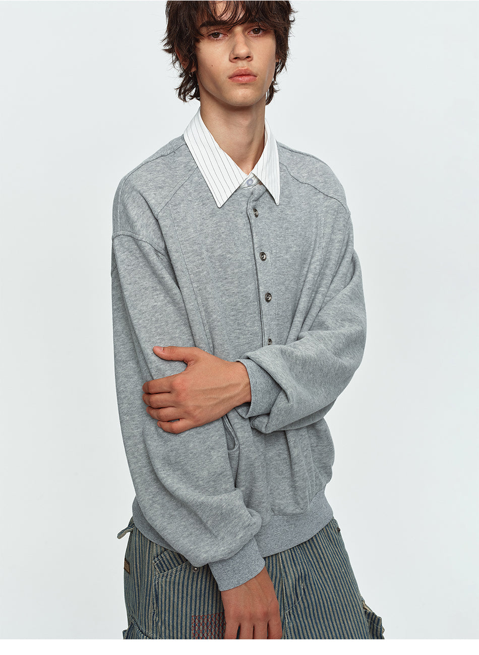 MADWITCH LAYERED HENLEY PREPPY RELAXED SWEATSHIRT #991508