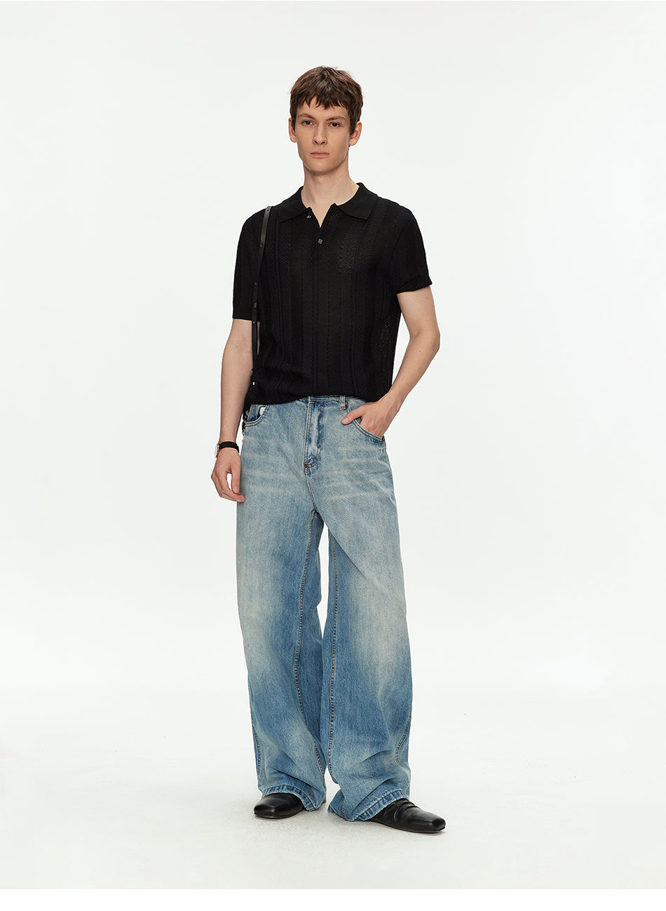MADWITCH LYOCELL TEXTURED KNIT POLO SHIRT #AW26821