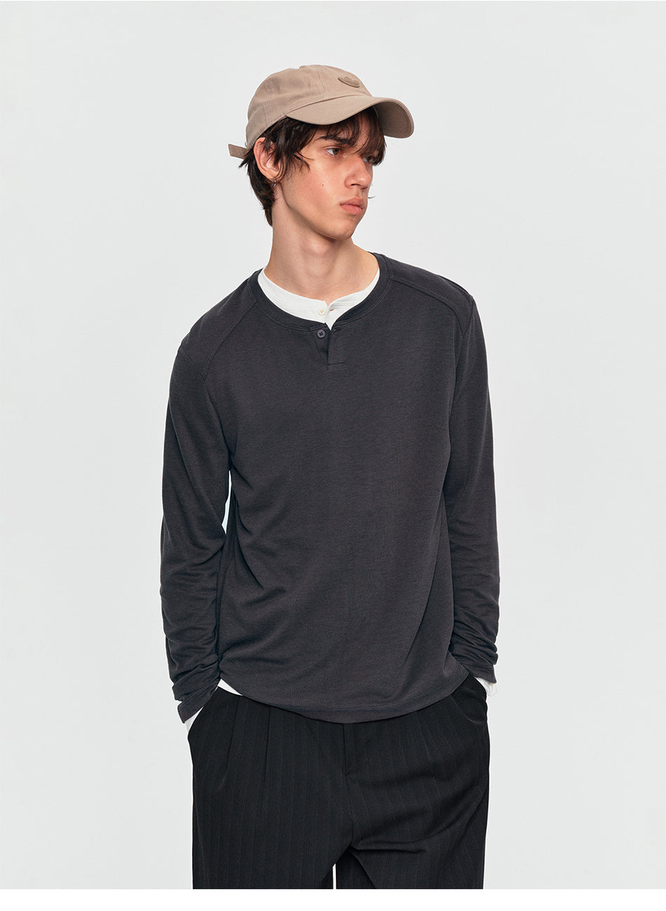 MADWITCH WOOL-BLEND HENLEY TEE #2605TX7054
