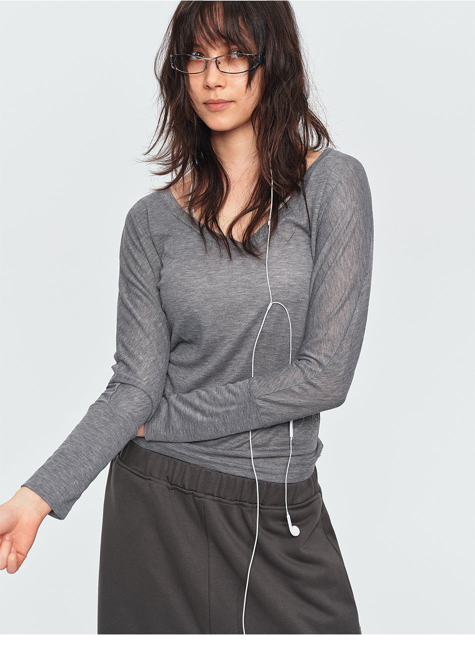 MADWITCH LYOCELL SEAMED V-NECK TEE #G26507