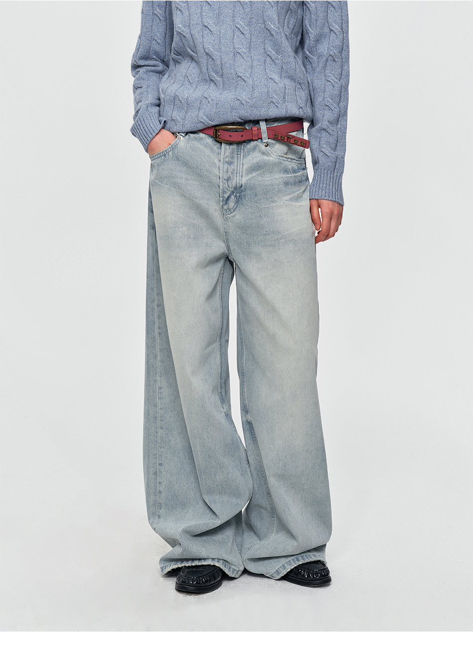 MADWITCH VINTAGE WASHED DRAPED WIDE-LEG JEANS #BKJ7102