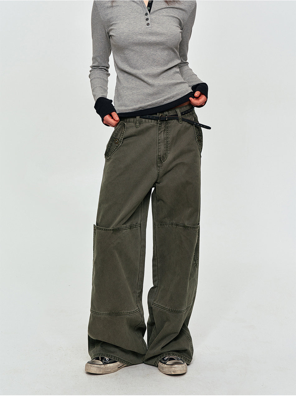 MADWITCH WASHED PANELED WIDE-LEG CARGO PANTS #DR9621