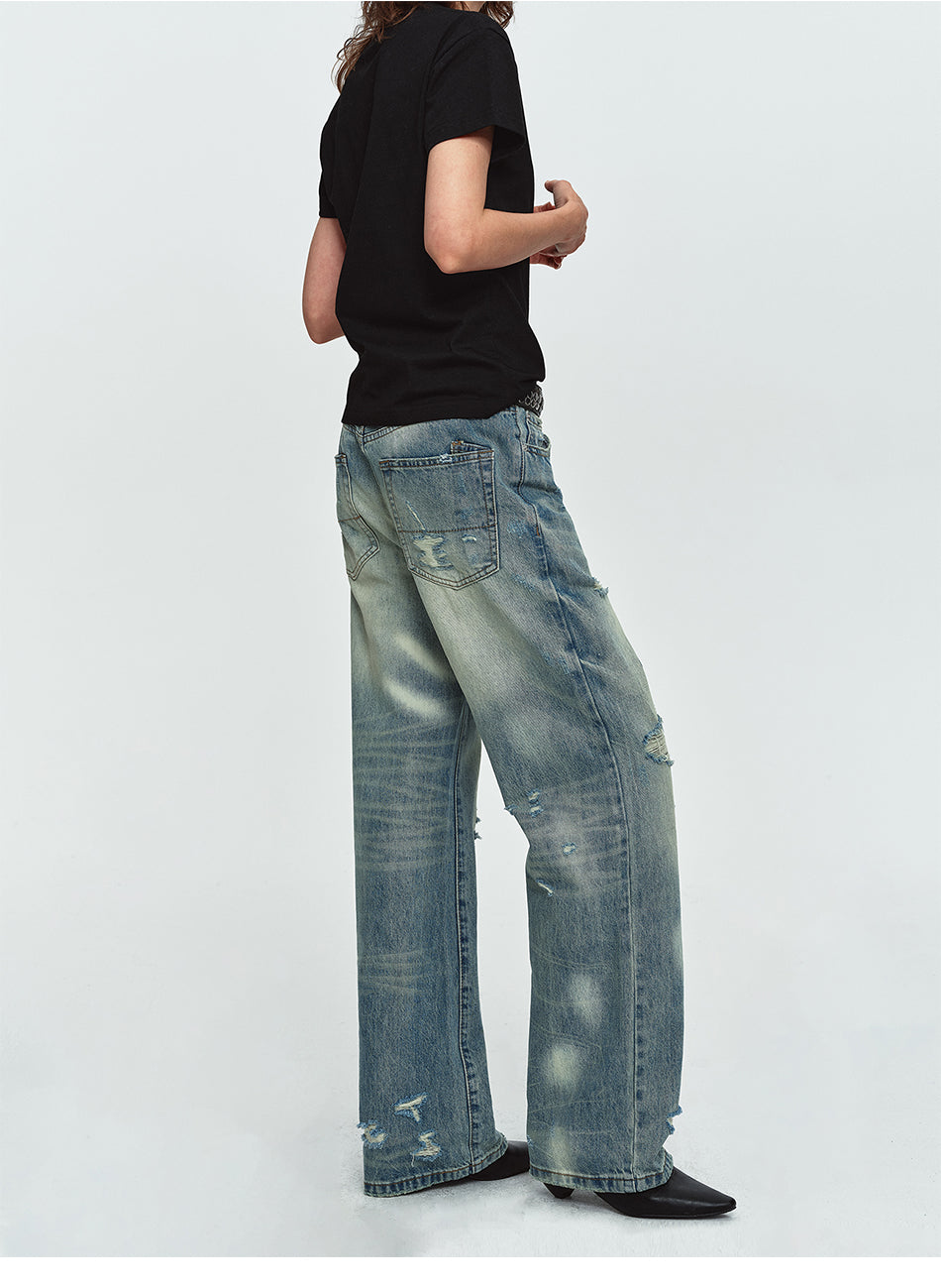 MADWITCH DISTRESSED WASHED WIDE-LEG JEANS #G60064