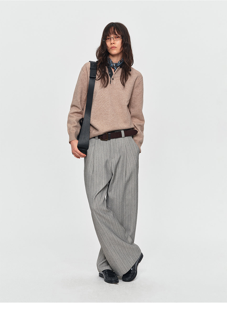 MADWITCH DRAPED PINSTRIPE ELASTIC-WAIST WIDE-LEG TROUSERS #AW26131