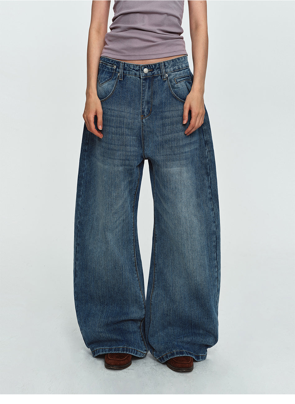MADWITCH CINCH-BACK STUDDED CURVED-LEG JEANS #G60083