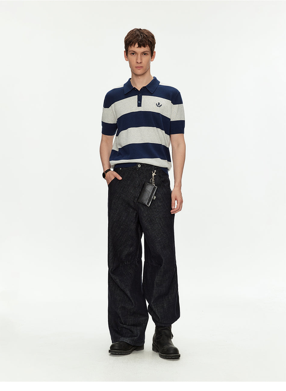 MADWITCH EMBROIDERED STRIPED KNIT POLO SHIRT #27512