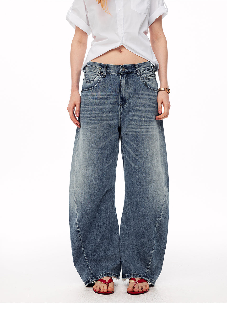 MADWITCH WASHED BUCKLE-BACK CURVED JEANS #CK9830