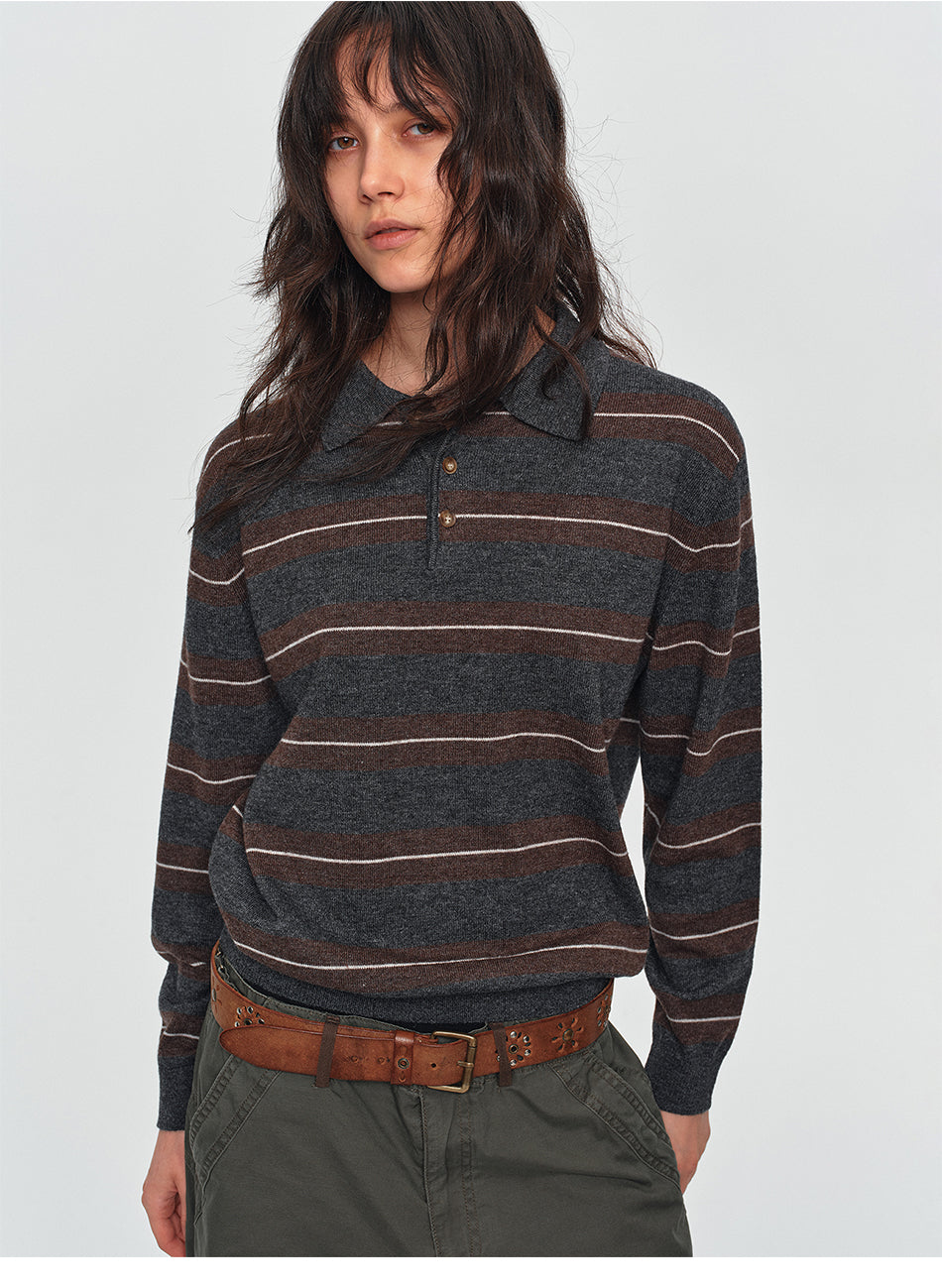MADWITCH CONTRAST-STRIPE WOOL-BLEND POLO SWEATER #32873