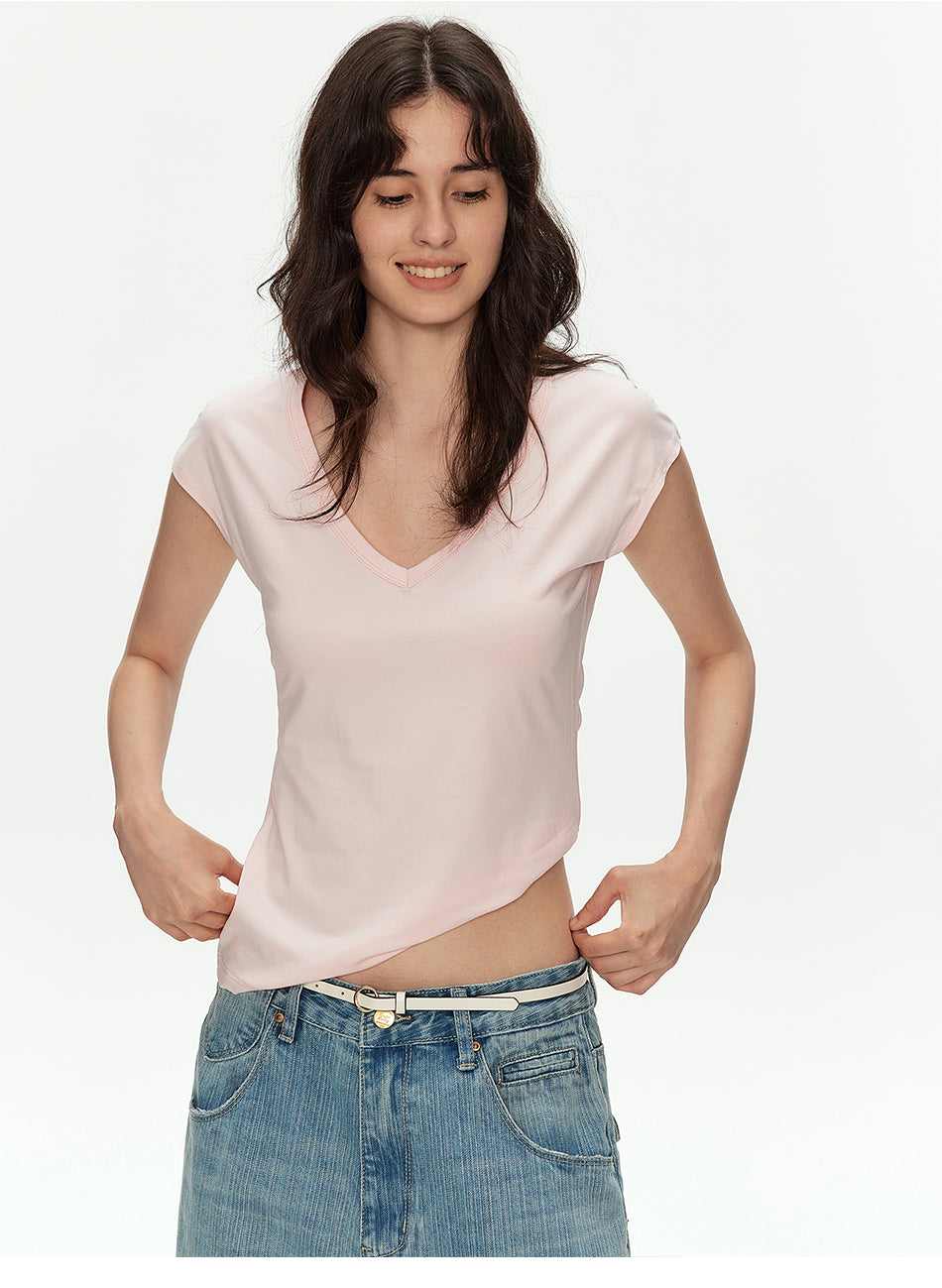 MADWITCH MODAL V-NIP CROP TEE #L0209