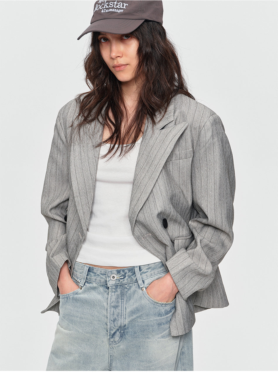 MADWITCH PINSTRIPE DOUBLE-BREASTED OVERSIZED BLAZER #AW26130