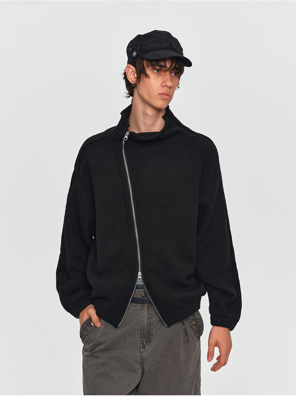 MADWITCH ASYMMETRIC-ZIP CROPPED KNIT CARDIGAN #GPMYC023