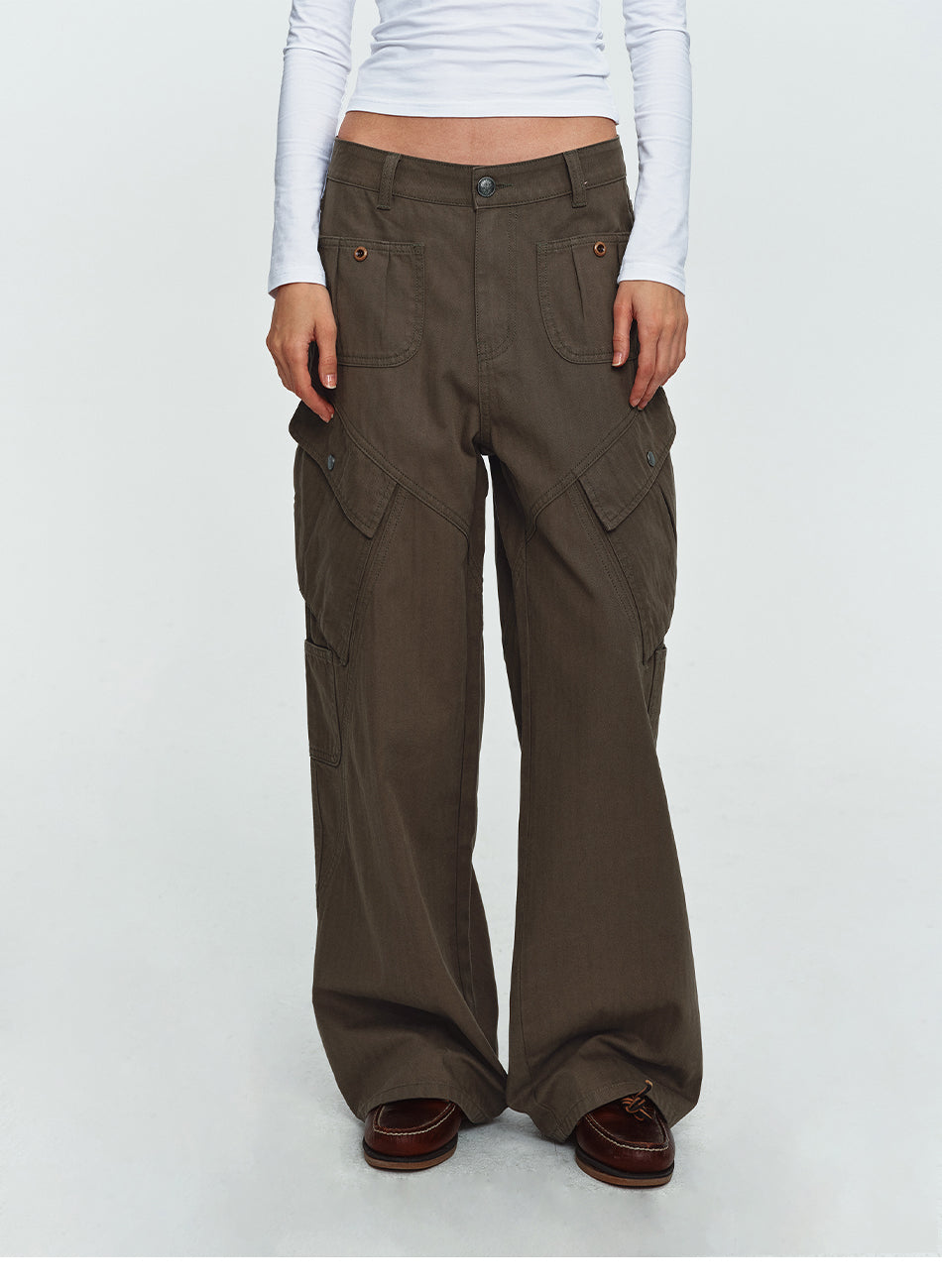 MADWITCH CONTRAST-STITCH MULTI-POCKET CARGO TROUSERS #A647