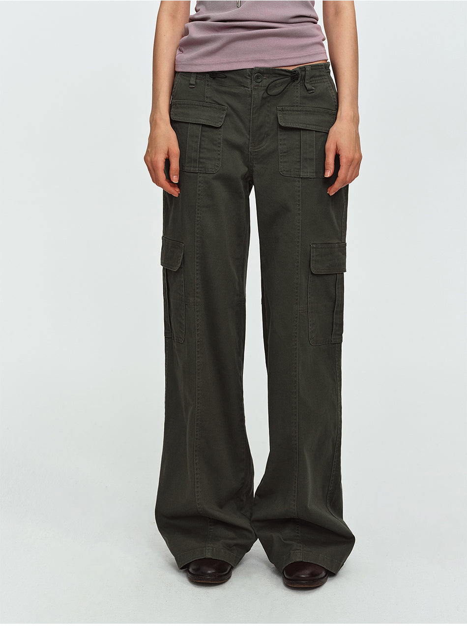 MADWITCH MULTI-POCKET DRAWSTRING WIDE-LEG CARGO PANTS #AN9528