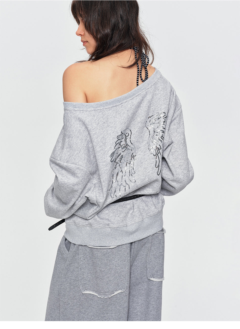 MADWITCH SEQUIN WING OFF-SHOULDER SWEATSHIRT #L2026612